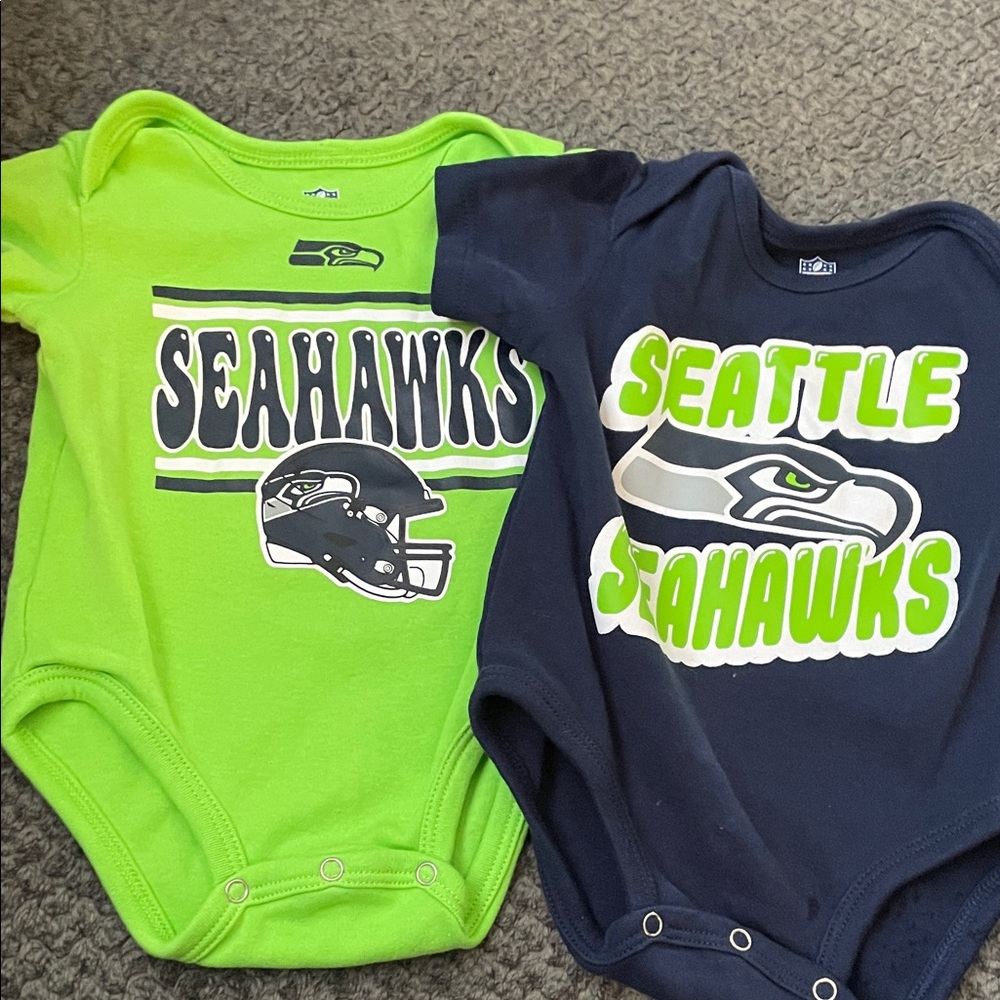 NFL Seattle Seahawks Green and Navy Onesies Duo Size 3/6 Month